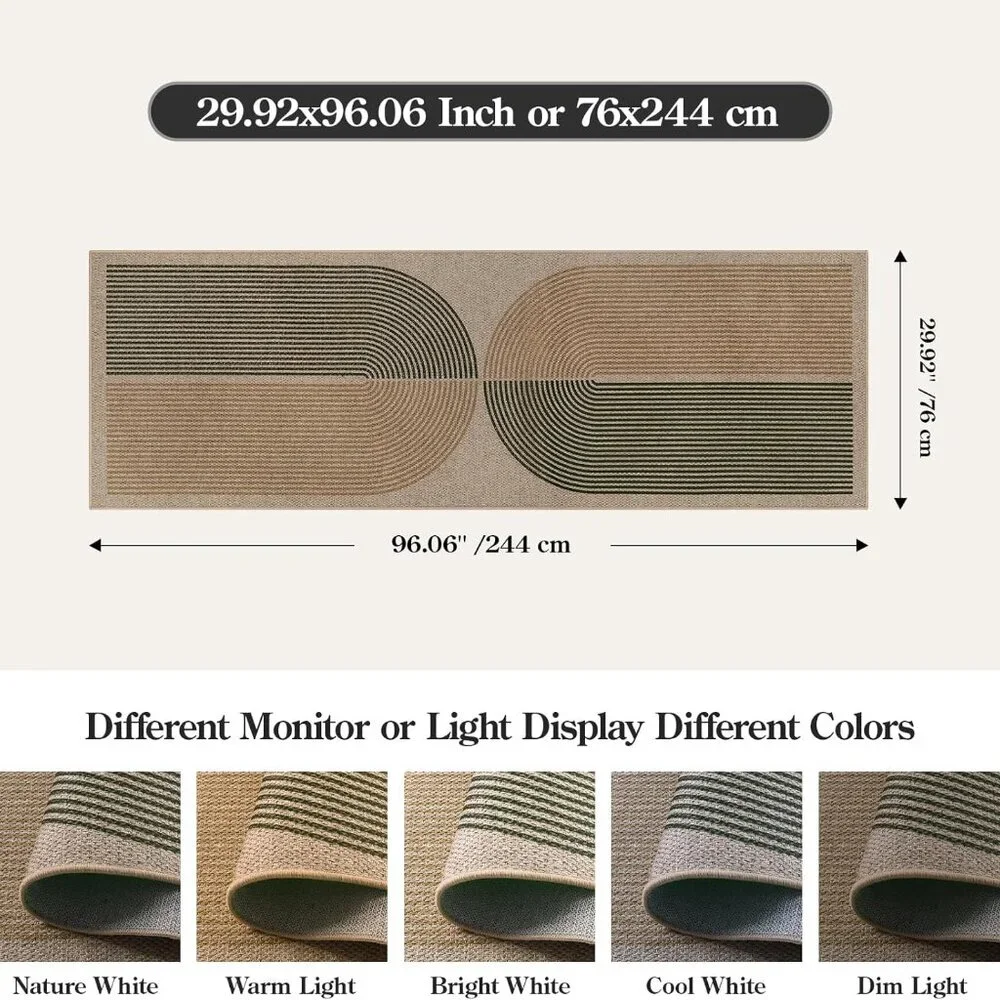 New Modern Rainbow Easy Jute Rug, 2x8 Hallway Runner Washable Rugs for Entryway
